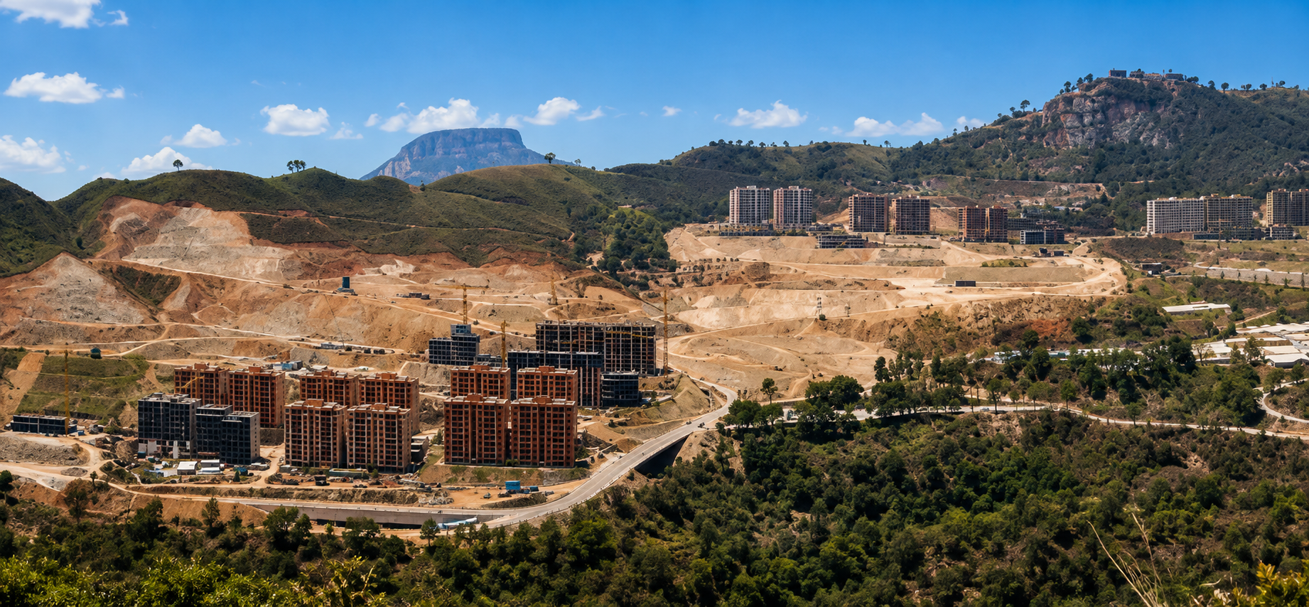 2010 — Vías y servicios públicos en construcción, nivelación de terreno completada en el área de desarrollo