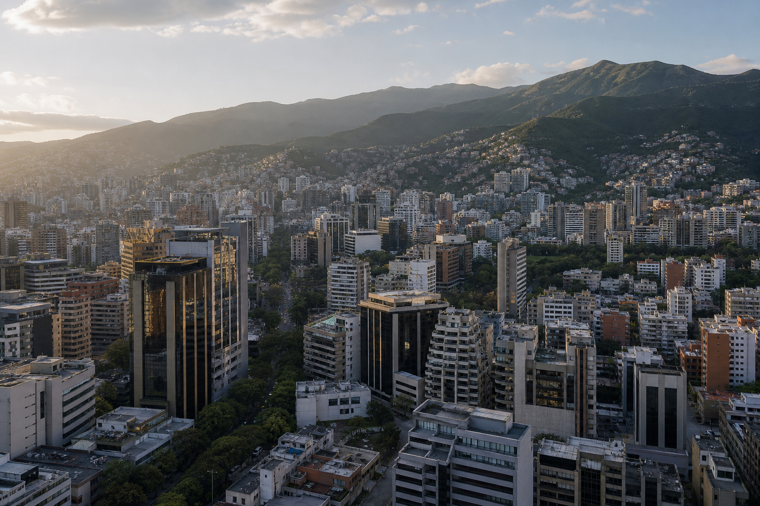 Vista aérea del desarrollo urbano de Caracas